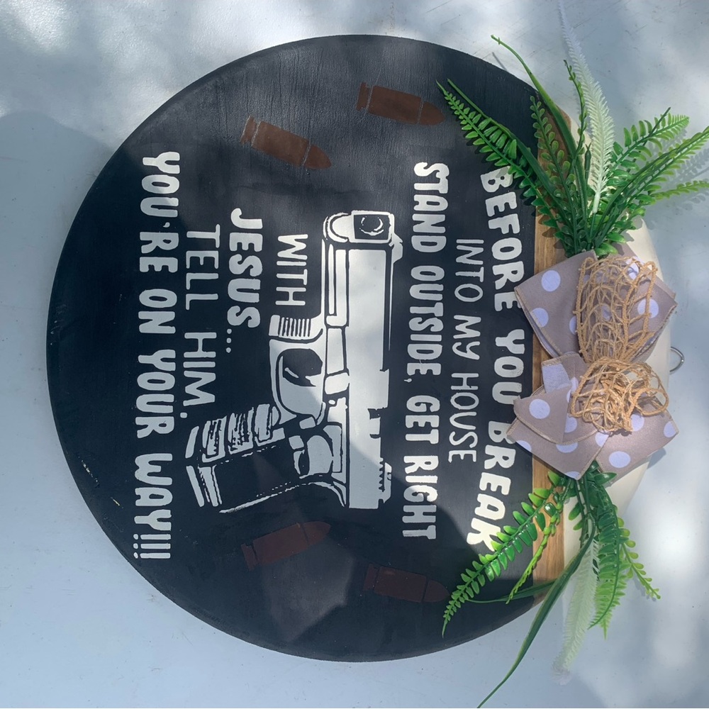 Black and White Decorative Sign for outdoor/indoor with Bow and Greenery